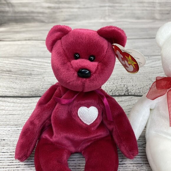 Beanie Babies TY Valentina & Casanova Valentines Day Love Heart Teddy Bears Toys - Picture 2 of 15